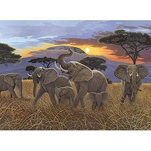 Schilderen op nummer - Junior ""Olifanten"", doe-het-zelf schilderij ca. 40 x 32,5 cm groot, incl. 7 acrylkleuren, penselen en bedrukt schilderkarton, voor beginners en kinderen vanaf 8 jaar.