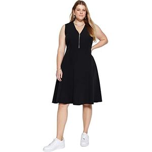 Trendyol Dames Maxi Skater Relaxed fit Geweven Grote maten jurk, Zwart, 42, Zwart, 40 grote maten