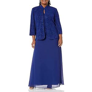 Alex Evenings Dames Jacquard lange jurk Mandarijn-hals jas (etite Regular) speciale gelegenheid, Blauw, 48 grote maten