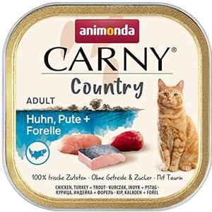 animonda Carny Adult Country Kattenvoer, natvoer voor katten in praktische portieschaal met kip, kalkoen + forel, 32 x 100 g