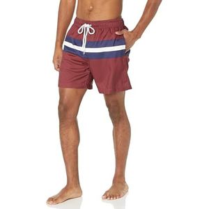 Amazon Essentials Men's Sneldrogende zwembroek met binnenbeenlengte van 18 cm, Bordeauxrood Marineblauw Streep, S