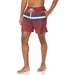 Amazon Essentials Men's Sneldrogende zwembroek met binnenbeenlengte van 18 cm, Bordeauxrood Marineblauw Streep, L