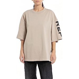 Replay Oversized T-shirt voor dames met 3/4 mouwen, 803 Light Taupe, L