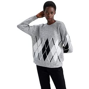 DeFacto Trui normale pasvorm voor dames - coltrui trui voor dames (Grey Melange, XL), gemengd grijs, XL