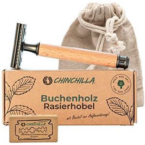 Chinchilla® scheermes beukenhout Made in Germany | duurzaam nat scheermes voor mannen & vrouwen | incl. 10 scheermesjes & zakje | Zero Waste & plastic-free