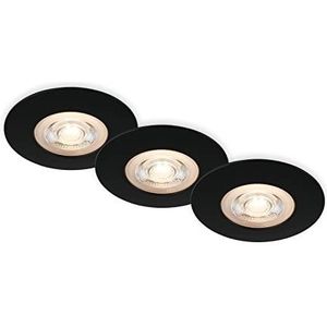 BRILONER- Set van 3 plafond inbouwspots LED, ultra platte inbouwspots, badkamer inbouwspots, badkamer inbouwspots IP65, mat zwart, 90x25 mm (DxH)