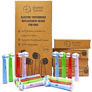 Humble Earth Rekupereerbare tandenborstelkoppen voor kinderen, compatibel met Oral-B elektrische tandenborstel, zachte borstelharen (verpakking van 16)