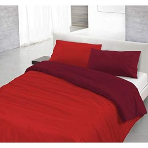 Italian Bed Linen Natuurlijke kleur Dekbedovertrek Set met Doubleface Effen Kleur Tas Sheet en Kussensloop, 100% Katoen, rood/Bordeaux, enkel