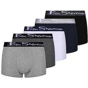 Ben Sherman Heren Podrick Zwart/Wit/Charcaol/Navy/Gray Boxer Shorts, Soft Touch Katoen met Elastische Tailleband | Comfortabel en Ademend Ondergoed - Pack van 5