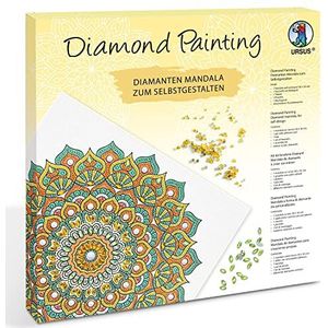 Ursus 43520007F - Diamond Painting Mandala Set 7, handwerkset met doek en stenen in mint-, oranje- en geeltinten