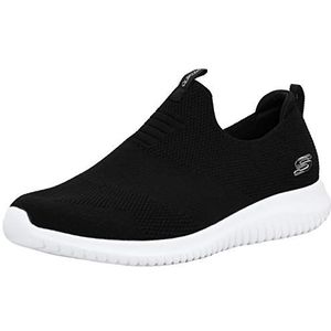 Skechers Ultra Flex-First Take Sneaker voor dames, Zwarte gebreide mesh witte rand, 40 EU