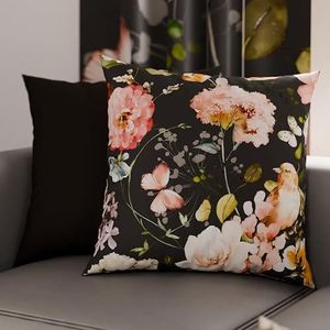 PETTI Artigiani Italiani - 1 paar kussenslopen 30 x 30 cm van microvezel, decoratief kussen voor slaapkamer, bank, woonkamer, set van 2 kussenslopen, bloemenpatroon, zwart, 100% Made in Italy