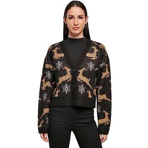 Urban Classics Gebreid damesvest, kort oversized kerstcardigan, sweatshirt met rendiermotief in 2 kleurvarianten, maten XS - 5XL, zwart/goud, XS