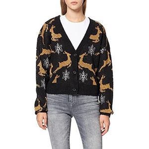 Urban Classics Gebreid damesvest, kort oversized kerstcardigan, sweatshirt met rendiermotief in 2 kleurvarianten, maten XS - 5XL, zwart/goud, XS