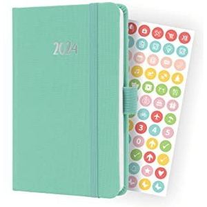 SIGEL J4408 weekkalender Jolie 2024, ca. A6, mintgroen, hardcover met textielband, elastiek, penlus, insteekzak, 174 pagina's, FSC-gecertificeerd, agenda