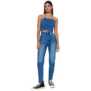 Trendyol Vrouwen hoge taille rechte been moeder jeans, blauw,36, Blauw, 62