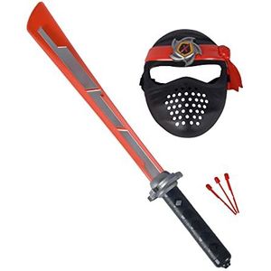 Simba 108042587 Next Ninja zwaard en masker, rood, met licht en geluid, schietfunctie, 60 cm, met textielband, vanaf 3 jaar