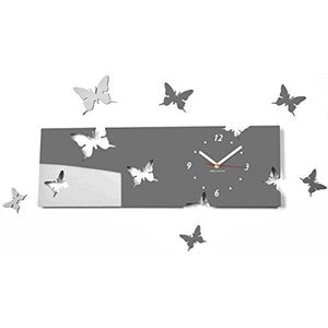 FLEXISTYLE Grote moderne wandklok vlinder grijs liggend 20 x 60 cm, 3D DIY, woonkamer, slaapkamer, kinderkamer