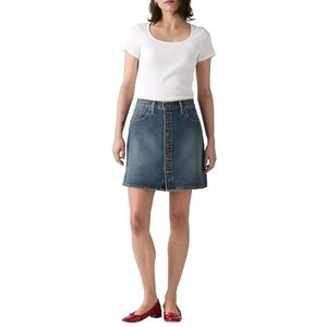 Retro Rok - Blauw - Katoen - Denim - A-lijn Met Knoopsluiting