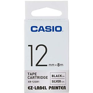 Casio EZ-label Printer XR-12SR1 zelfklevende tape 12 mm x 8,0 m zwart op zilver