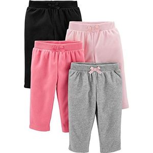 Simple Joys by Carter's Fleece broek voor babymeisjes, 4 stuks, roze/zwart/grijs gemêleerd, 6-9 maanden