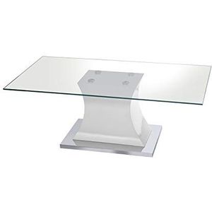 DRW salontafel van glas, hout en metaal in transparant, wit en verchroomd, 120 x 60 x 45 cm