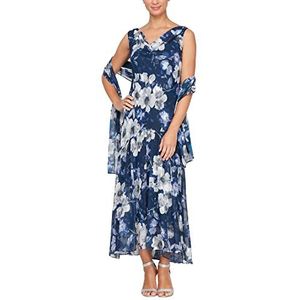 Alex Evenings Women's Sleeveless Printed Chiffon Dress with Shawl, Navy Floral, 12