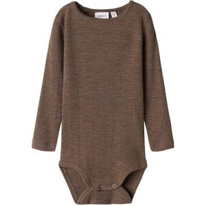 NAME IT Nbmwossa Wool/Silk Rib Ls Body, bruin, 68 cm