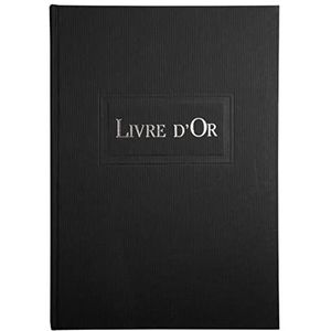 Le Dauphin - ref. 39133D - 1 Gastenboek - Buitenkant en achterkant in canvas - Verticaal formaat A4 - Afmetingen: 29,7 x 21 cm - Titel in zilveren letters - 96 effen witte bladzijden - Kleur zwart