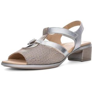 Grijze Metallic Sandalen - Glittersandaal - Klittenbandsluiting - Blokhak