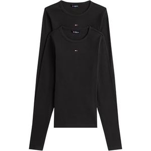 TOMMY JEANS - TJW 2PACK SLIM ESSENTIAL RIB LS - Shirt met Lange Mouwen - Zwart - Set van 2