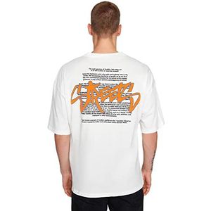 Trendyol Heren Heren Oversize Basic Crew Neck Geweven T-shirt, Ecru, L