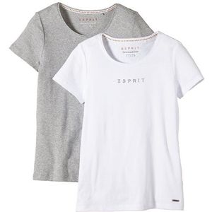 ESPRIT Dames T-shirt 044EE1K057 dubbelpak, pak van 2, grijs (Metal Grey Melange 067), XXL