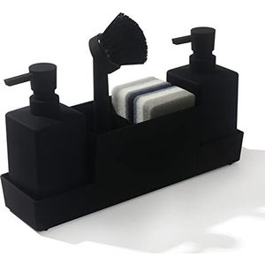 Keukenzeepdispenser met sponshouderset voor gootsteen caddy, handzeep en afwasmiddel dispenser met borstel mat zwart
