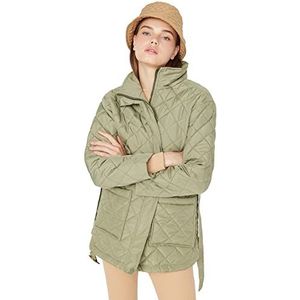 Trendyol Vrouwen Oversize Puffer Staande Kraag Geweven Jas, Groen, XS