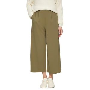 QS - Broek - Olijfgroen - Crêpe - Wide Leg, High Waist, 7/8 Lengte