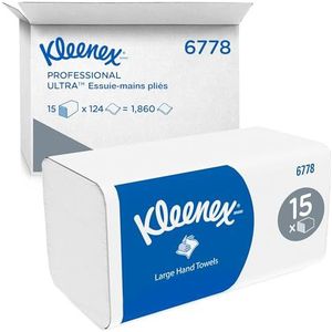 Kleenex Grote Papieren Handdoeken 6778-2 Laags Gevouwen Handdoekjes - 15 Pakken x 124 Handdoeken (1860 in Totaal)