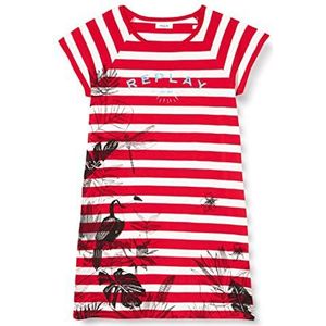 Replay meisjes kinderjurk, 010 White/Red Striped, 6 Jaren