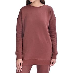 M17 Dames recyled klassieke trui met ronde hals casual pullover lange mouwen top effen trui, Bruin, S