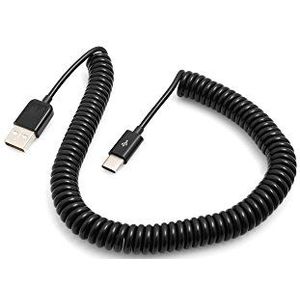 System-S USB type C 3.1 naar USB 2.0 spiraalkabel adapter kabel 100-200 cm zwart