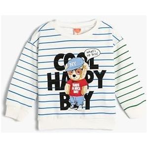 Koton Boys's Long Sleeve Crew Neck Teddy Bear Printed Cotton Sweatshirt, Blauwe streep (6s5), 3-4 jaar