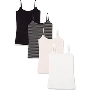 Amazon Essentials Women's Hemd met slanke pasvorm, Pack of 4, Zwart/Lichtroze/Wit/Streep, XXL