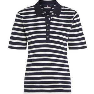 Tommy Hilfiger Gestreept poloshirt met korte mouwen voor dames, Wit (Bretonse Ecru/Woestijnhemel), XXS