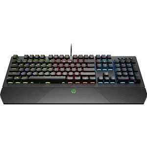 HP Pavilion 800 bedraad gamingtoetsenbord - (USB 2.0-aansluiting, LED-achtergrondverlichting met 4 zones, polssteun, rode mechanische schakelaars), zwarte kleur, Italiaans QWERTY-toetsenbord