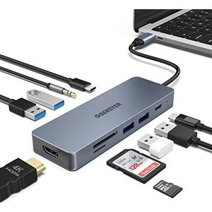 USB C HUB, 10-in-1 USB C dockingstation met 2 USB-A 3.0, 2 USB-A 2.0, 1USB-C 3.0, HDMI 4K, 1 x 100W PD, Micro Audio, SD TF voor laptop, Windows, macOS, Linux