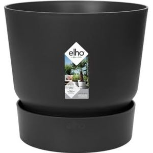 Elho Greenville Rond 16 - Bloempot voor Buiten - 100% gerecycled plastic - Ø 16.0 x H 15.3 cm - Living Black