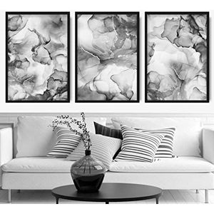 Artze Wall Art Abstracte bloemenkunstdrukken, 3-delige set, 30 cm breedte x 40 cm hoogte, zwart grijs/wit