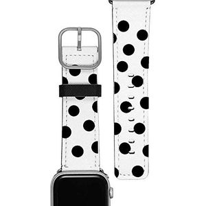 Gocase Black Circles Armband zilver, compatibel met Apple Watch 38/40 mm, verstelbare sluiting, saffiano leer, veganistisch reservearmband, waterbestendig, geschikt voor series 1/2/3/4