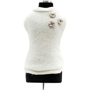 Trilly Tutti Brilli Pullover van wol met applicatie bloemen van vilt en kristal, wit - 1 product