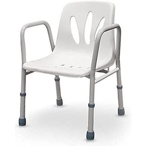 QUIRUMED Douche- en badkamerstoel met rugleuning, wc-stoel, aluminium, kunststof, licht, ergonomisch, in hoogte verstelbaar, armleuningen, voor ouderen, voor gehandicapten